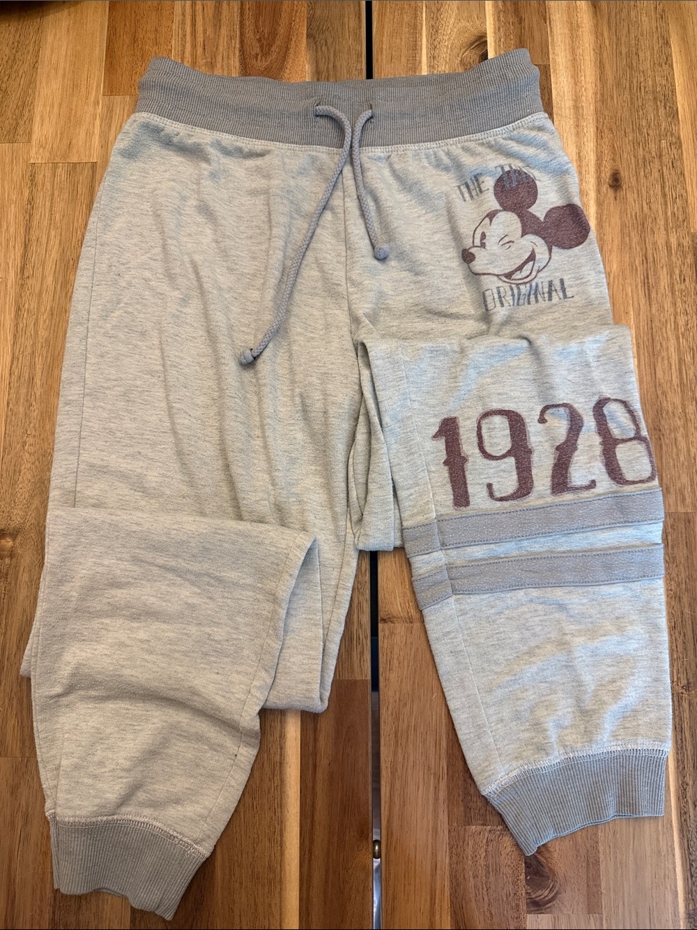 Vintage Disney Parks Light Gray Mickey 1928 Jogger Sweatpants